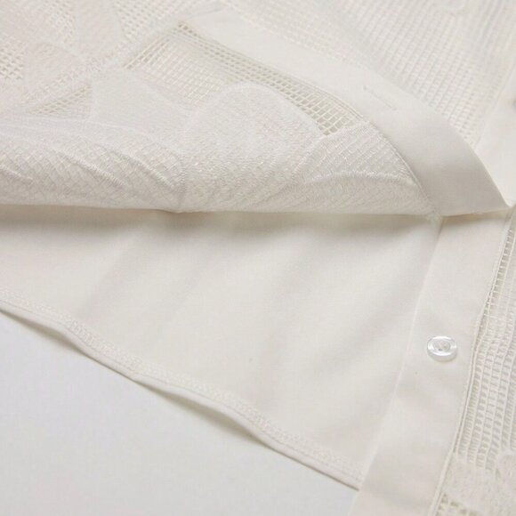 White Casual Women's Set French Romantic Hollow Embroidery Floral Outfit - Picture 14 of 15